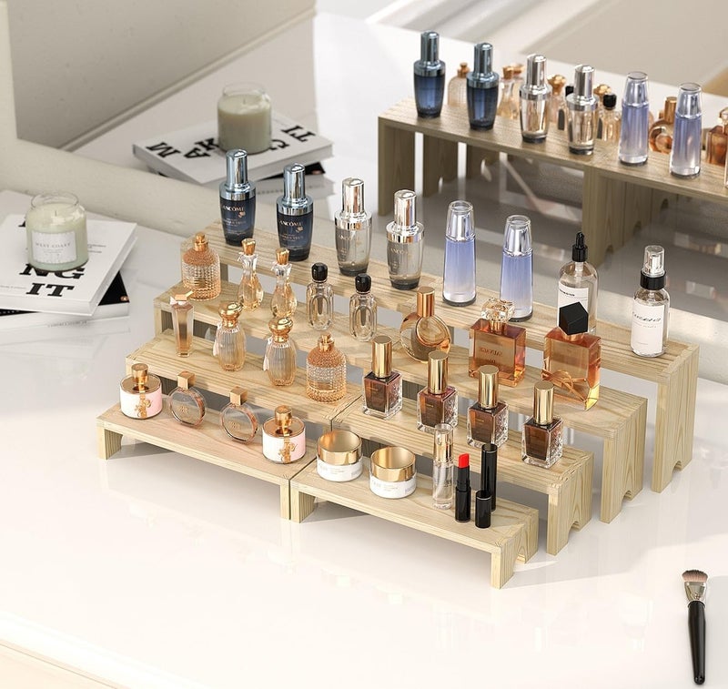 Vecxoty 2 Set Large Wooden Tiered Riser Display Stands for Vendor Events,Stackable Perfume Organizer Cologne Stand for Men Women,Wooden Cupcake Dessert Stand,Wood Dessert Table Display Set,Food Display Risers for Party（12-11.2-10.4-9.6IN） - Image 4
